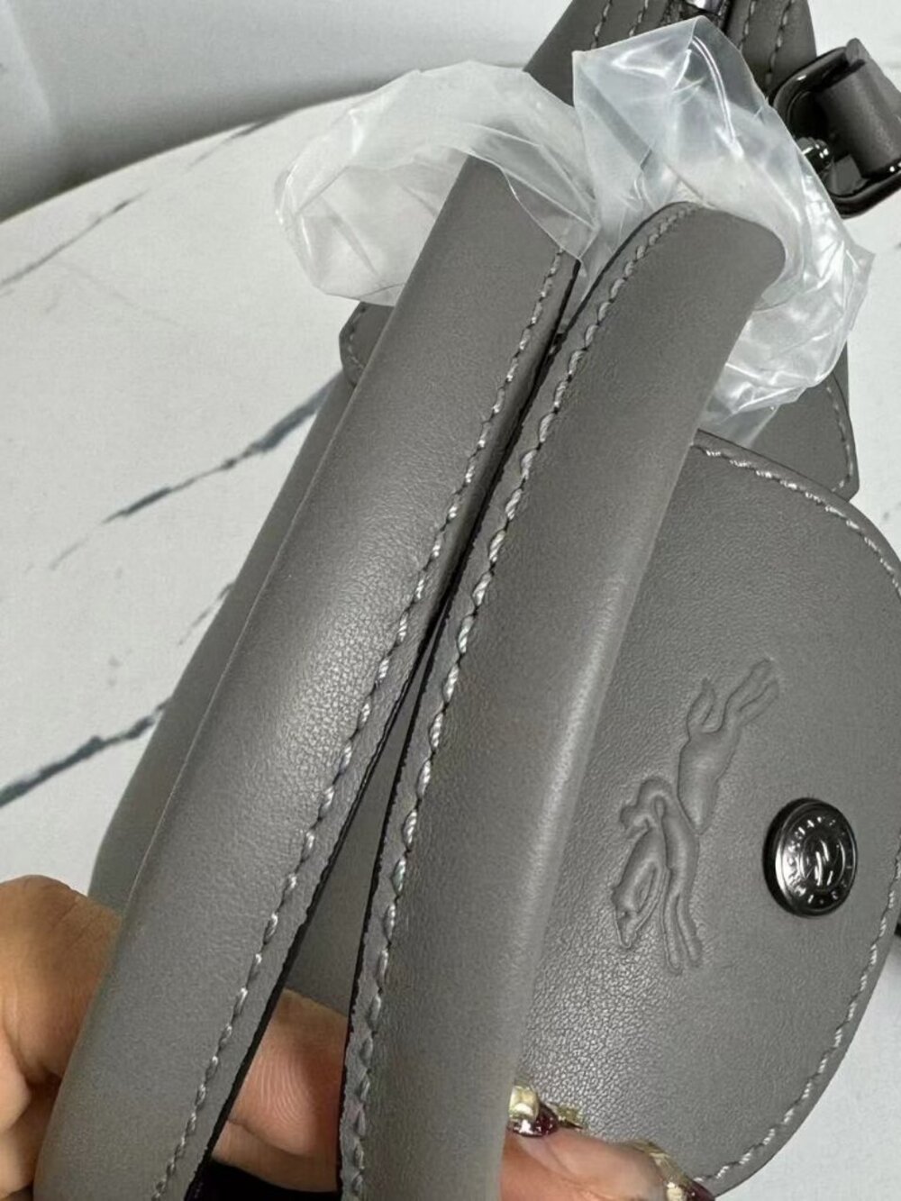 Longchamp Le Pliage XS Mini Grey Leather Trim Tote Crossbody Bag - Picture 6 of 8